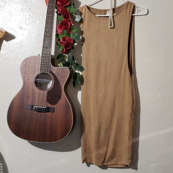 K TOO suede tan midi dress very sexy size small - Picture 3 of 8
